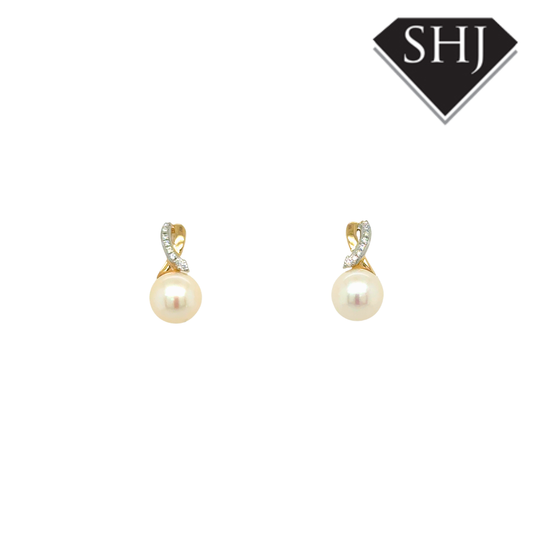 9ct Yellow Gold Pearl & 0.05ct Diamond Earrings