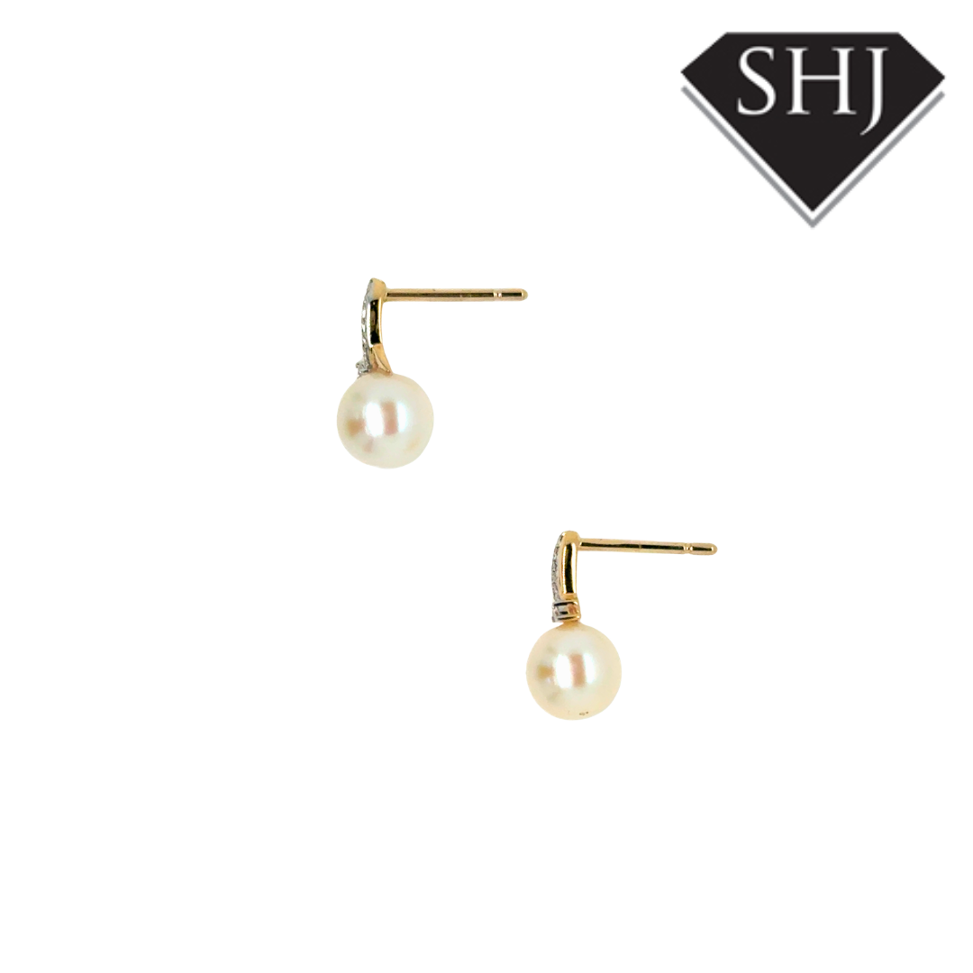 9ct Yellow Gold Pearl & 0.05ct Diamond Earrings