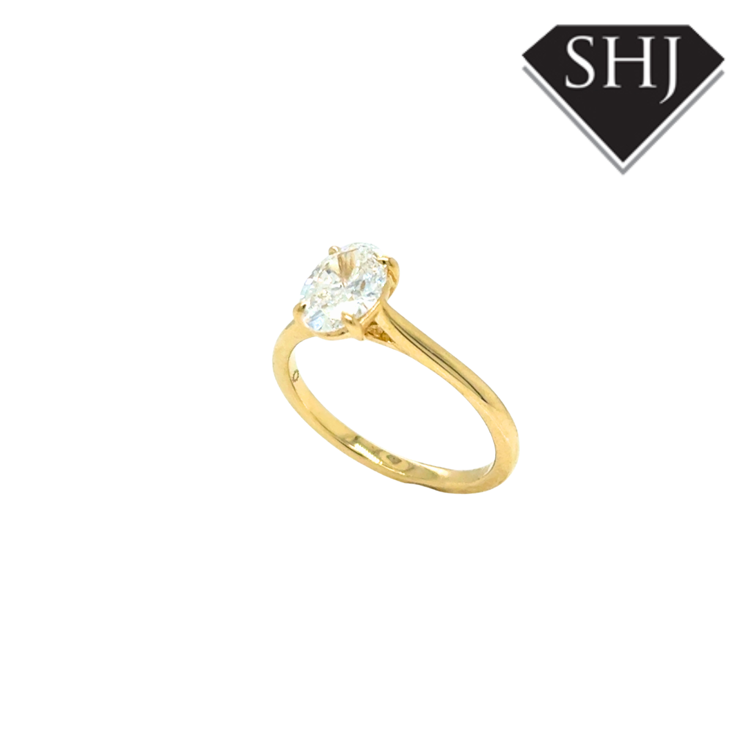 9ct Yellow Gold Lab Grown Single Stone Oval 1.03ct Diamond Ring