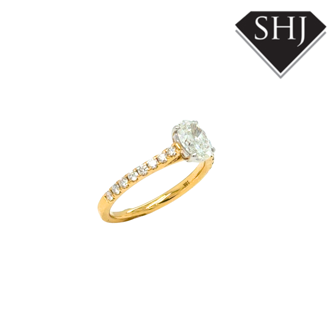 18ct Yellow Gold 0.73ct Oval Diamond 0.30ct Diamond Shoulder Ring