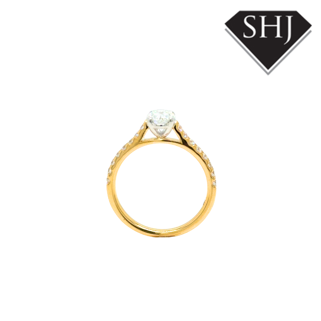 18ct Yellow Gold 0.73ct Oval Diamond 0.30ct Diamond Shoulder Ring