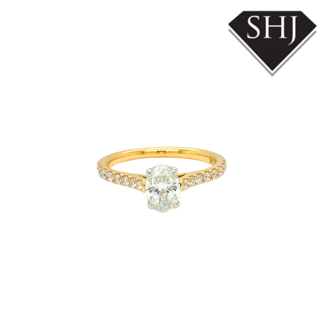 18ct Yellow Gold 0.73ct Oval Diamond 0.30ct Diamond Shoulder Ring