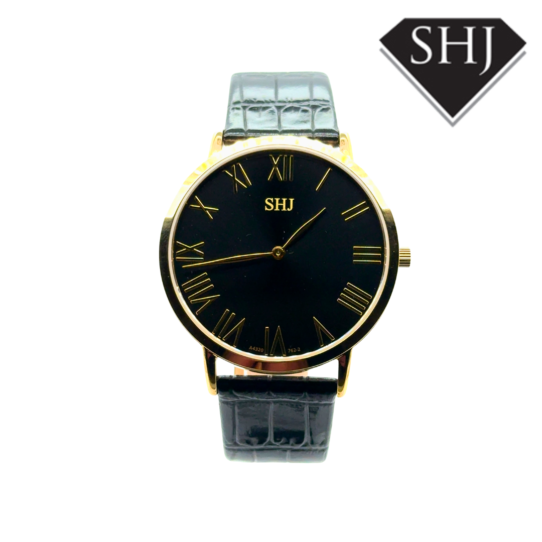 SHJ Gold Plated Black Dial Watch