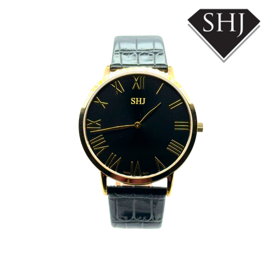 SHJ Gold Plated Black Dial Watch