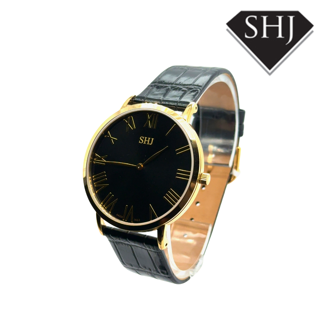 SHJ Gold Plated Black Dial Watch