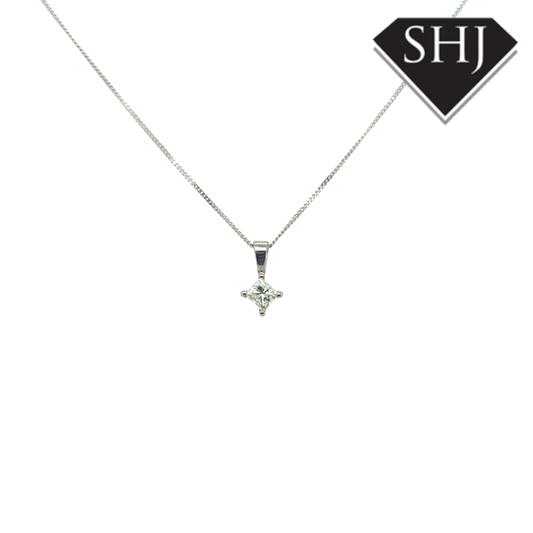 18ct White Gold 0.38ct Princess Cut Diamond Pendant