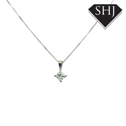 18ct White Gold 0.41ct Princess Cut Diamond Pendant