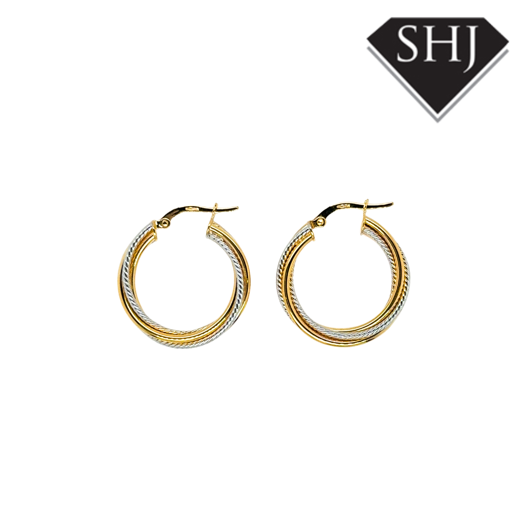 9ct Yellow/White Gold Hoop Earrings