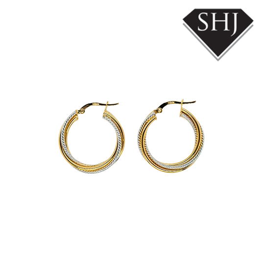 9ct Yellow/White Gold Hoop Earrings