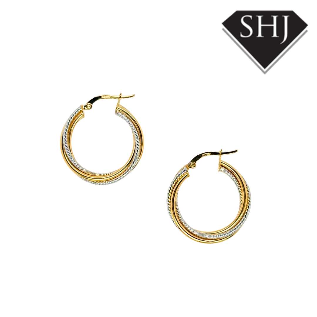 9ct Yellow/White Gold Hoop Earrings