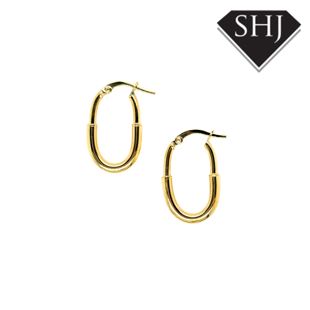 9ct Yellow Gold Oval Hoop Earrings