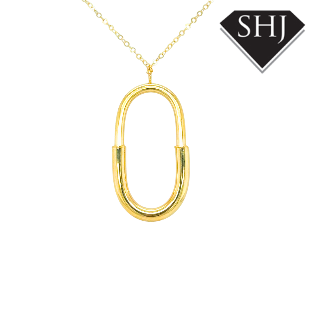 9ct Yellow Gold Oval Hoop Pendant & Chain
