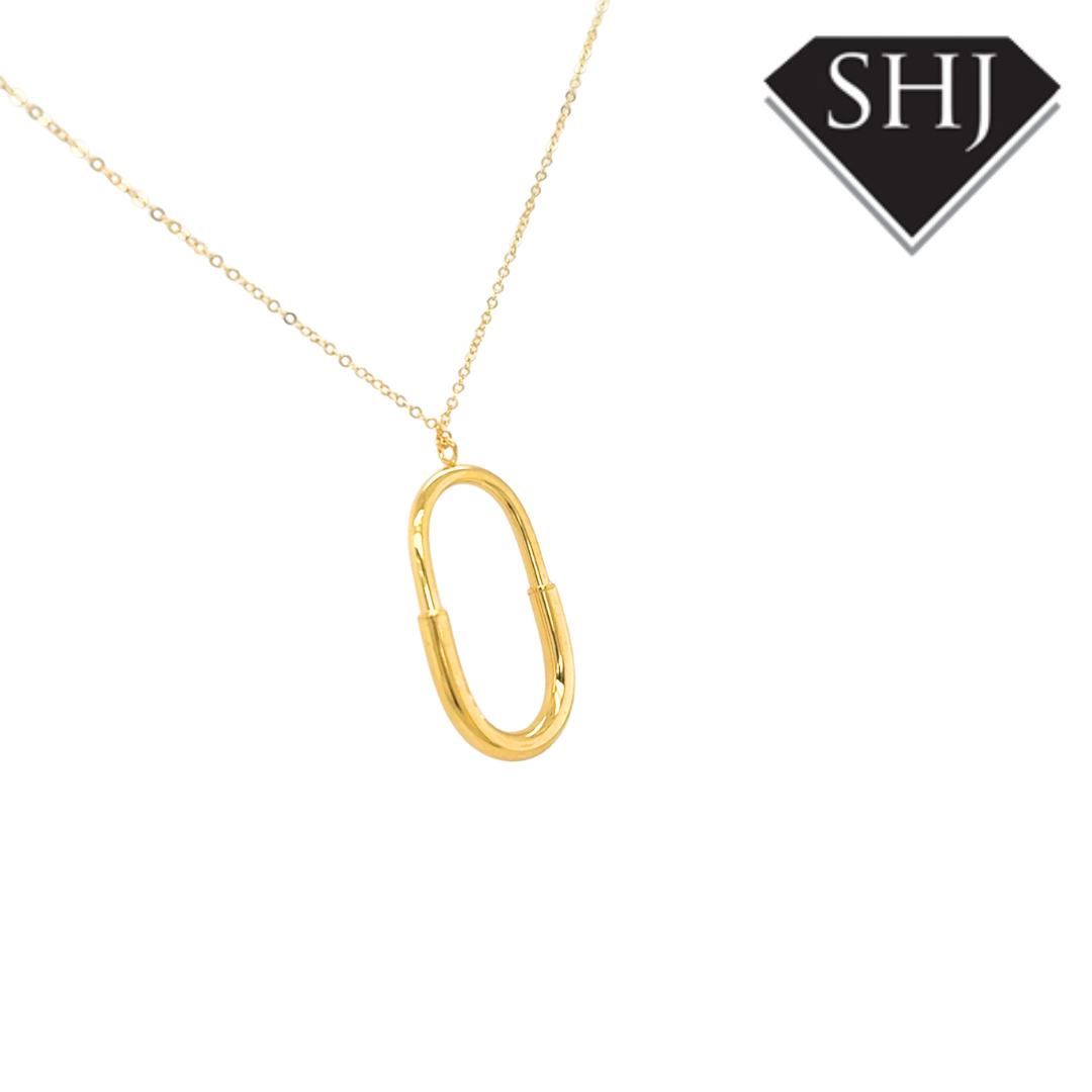 9ct Yellow Gold Oval Hoop Pendant & Chain