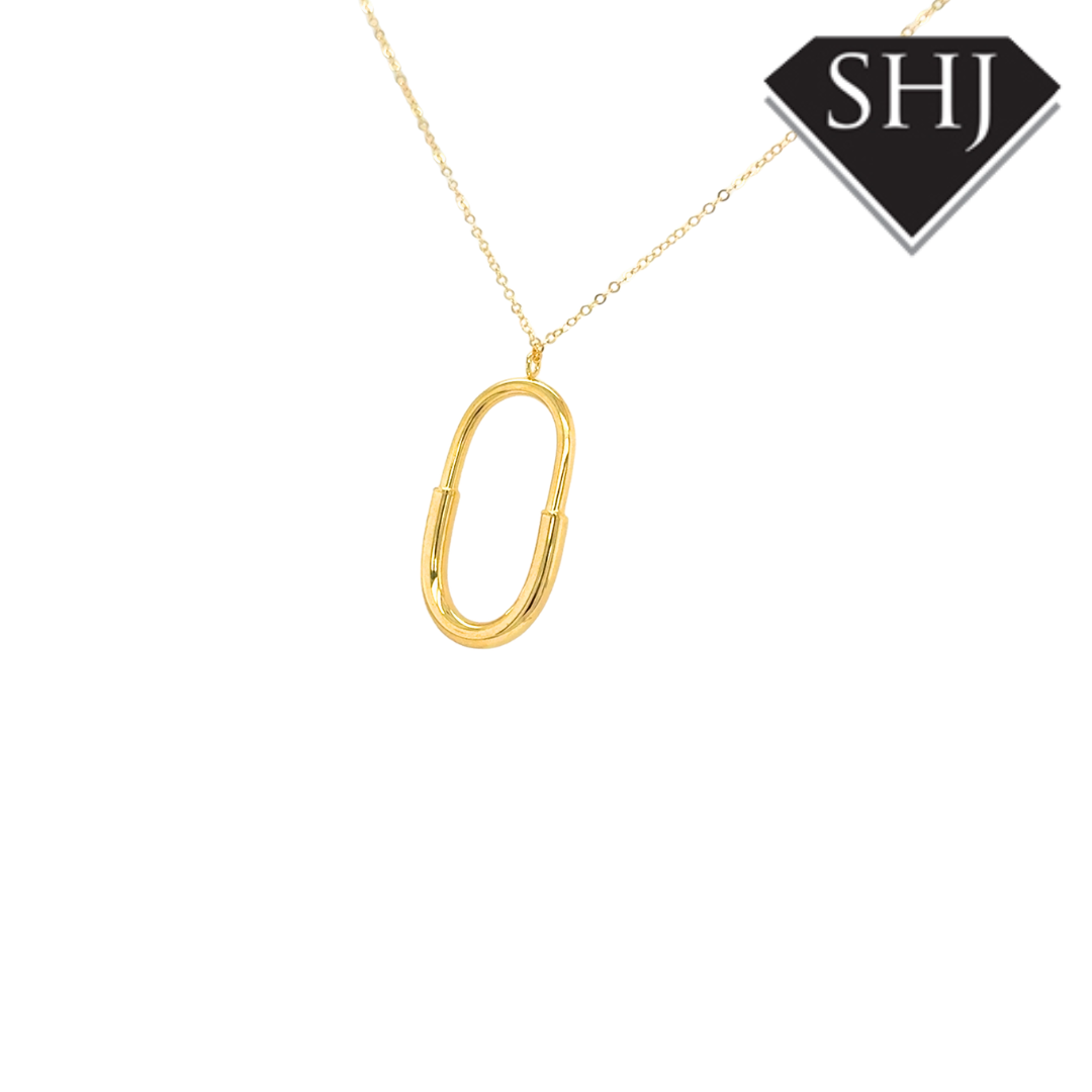 9ct Yellow Gold Oval Hoop Pendant & Chain