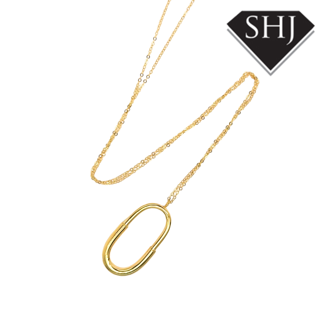 9ct Yellow Gold Oval Hoop Pendant & Chain