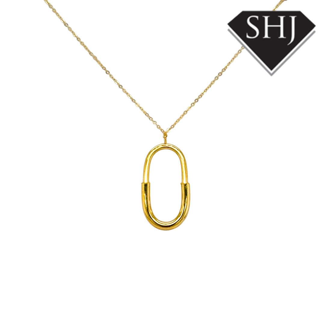 9ct Yellow Gold Oval Hoop Pendant & Chain