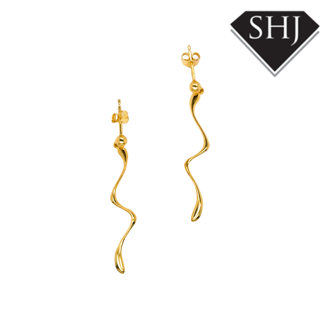 9ct Yellow Gold Snake Drop Earrings