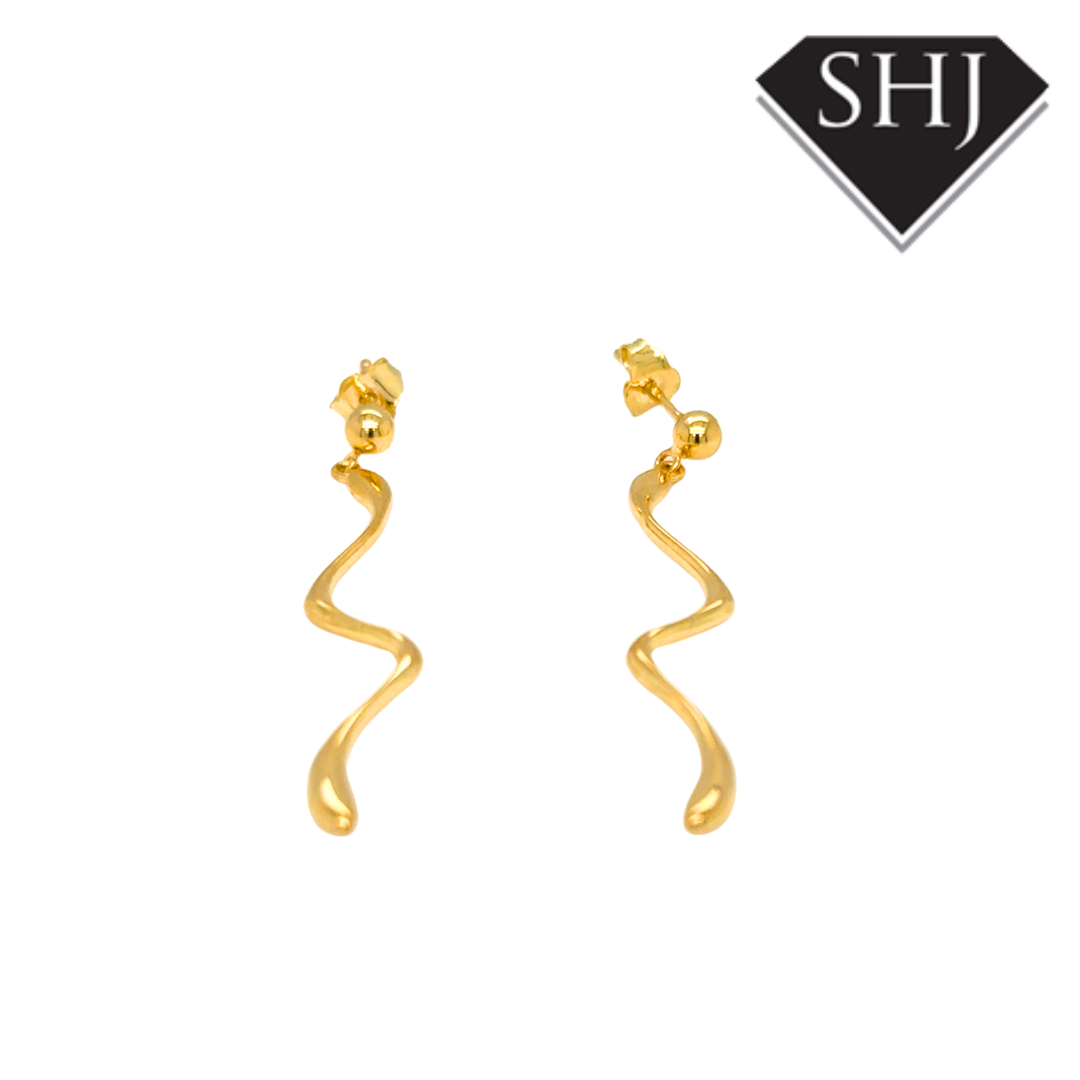 9ct Yellow Gold Snake Drop Earrings
