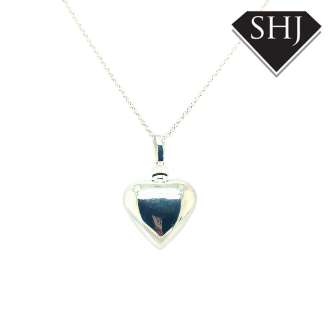 Silver Puffer Bottle Heart Pendant & Chain