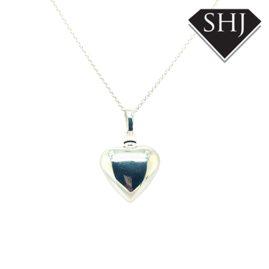 Silver Puffer Bottle Heart Pendant & Chain