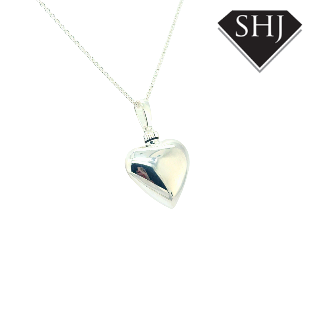Silver Puffer Bottle Heart Pendant & Chain