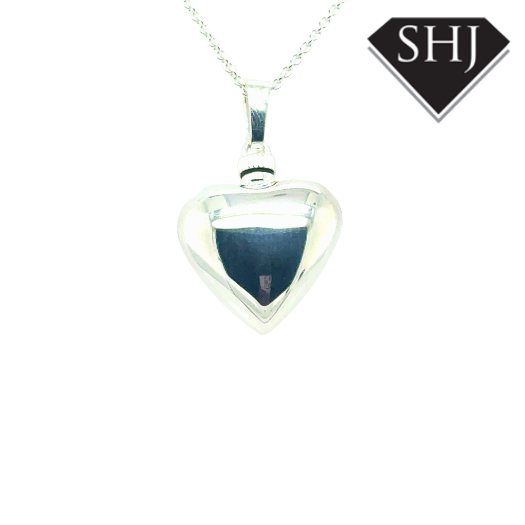 Silver Puffer Bottle Heart Pendant & Chain