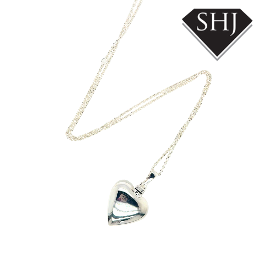 Silver Puffer Bottle Heart Pendant & Chain
