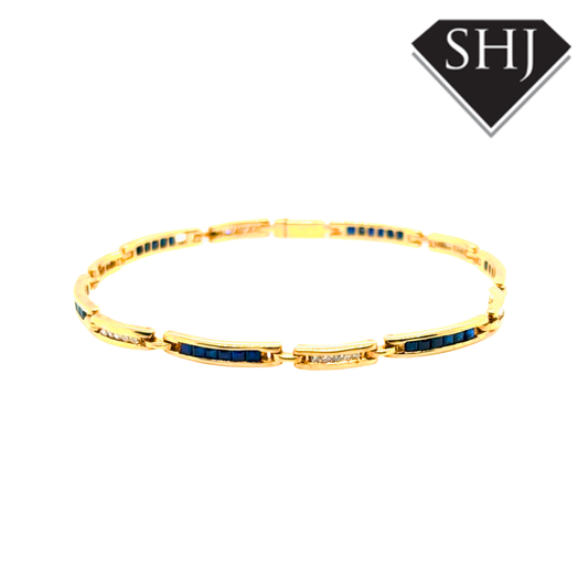 9ct Yellow Gold Sapphire and Diamond Bracelet