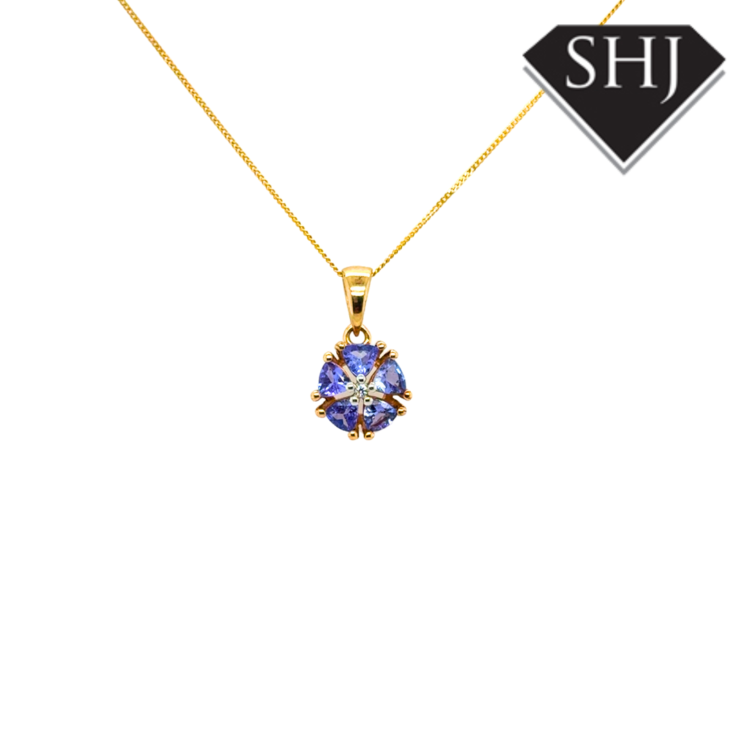 9ct Yellow Gold Tanzanite and Diamond Pendant & Chain