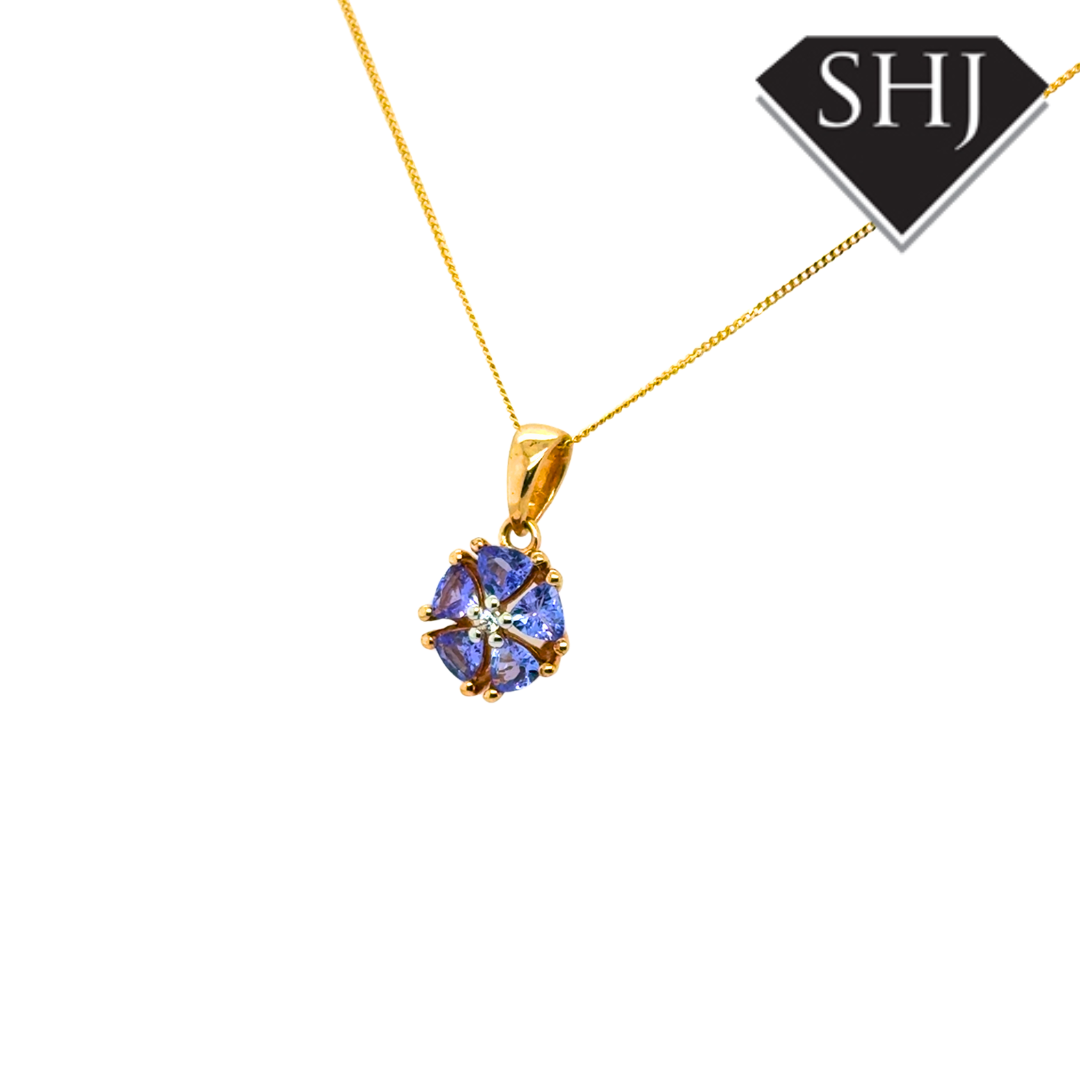 9ct Yellow Gold Tanzanite and Diamond Pendant & Chain