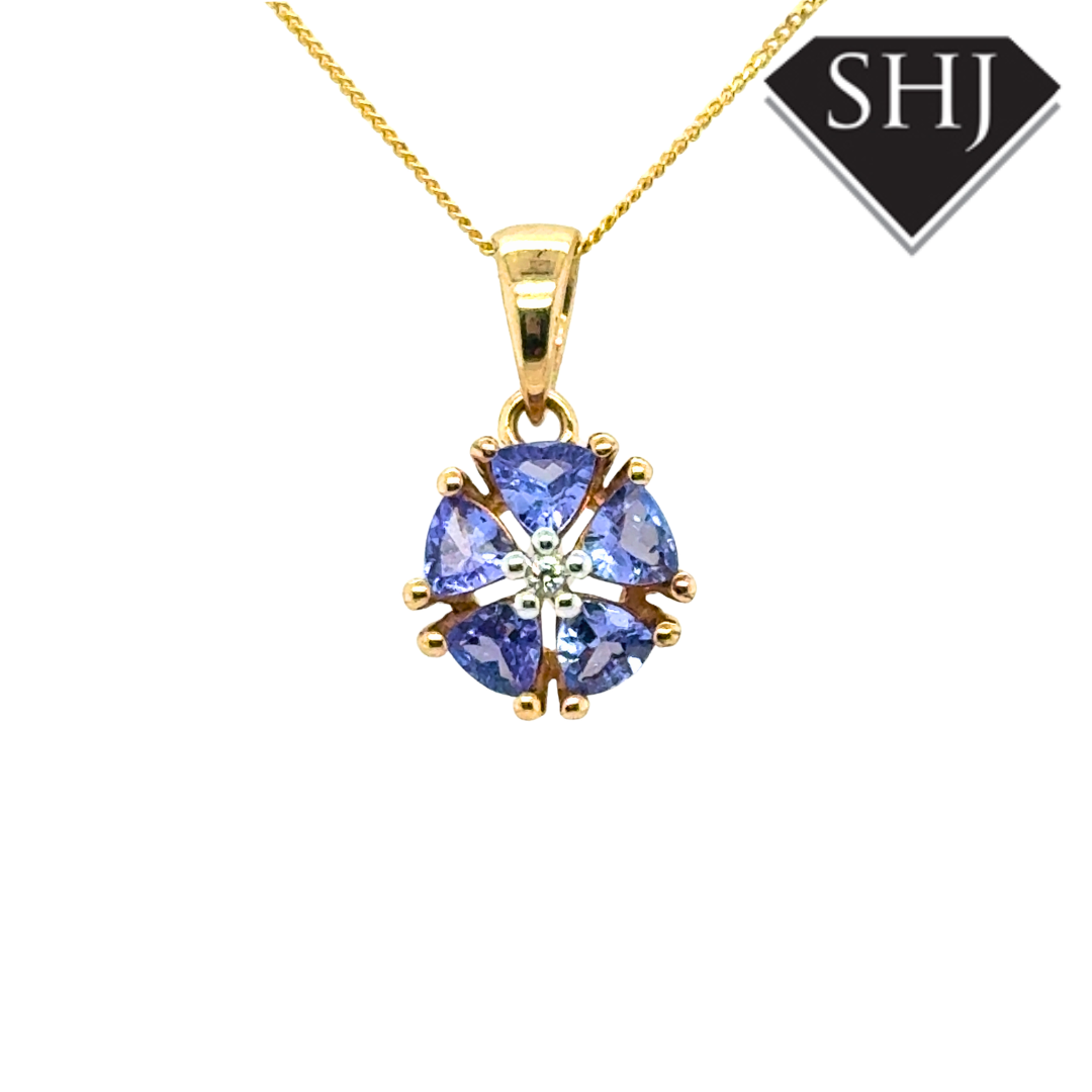 9ct Yellow Gold Tanzanite and Diamond Pendant & Chain