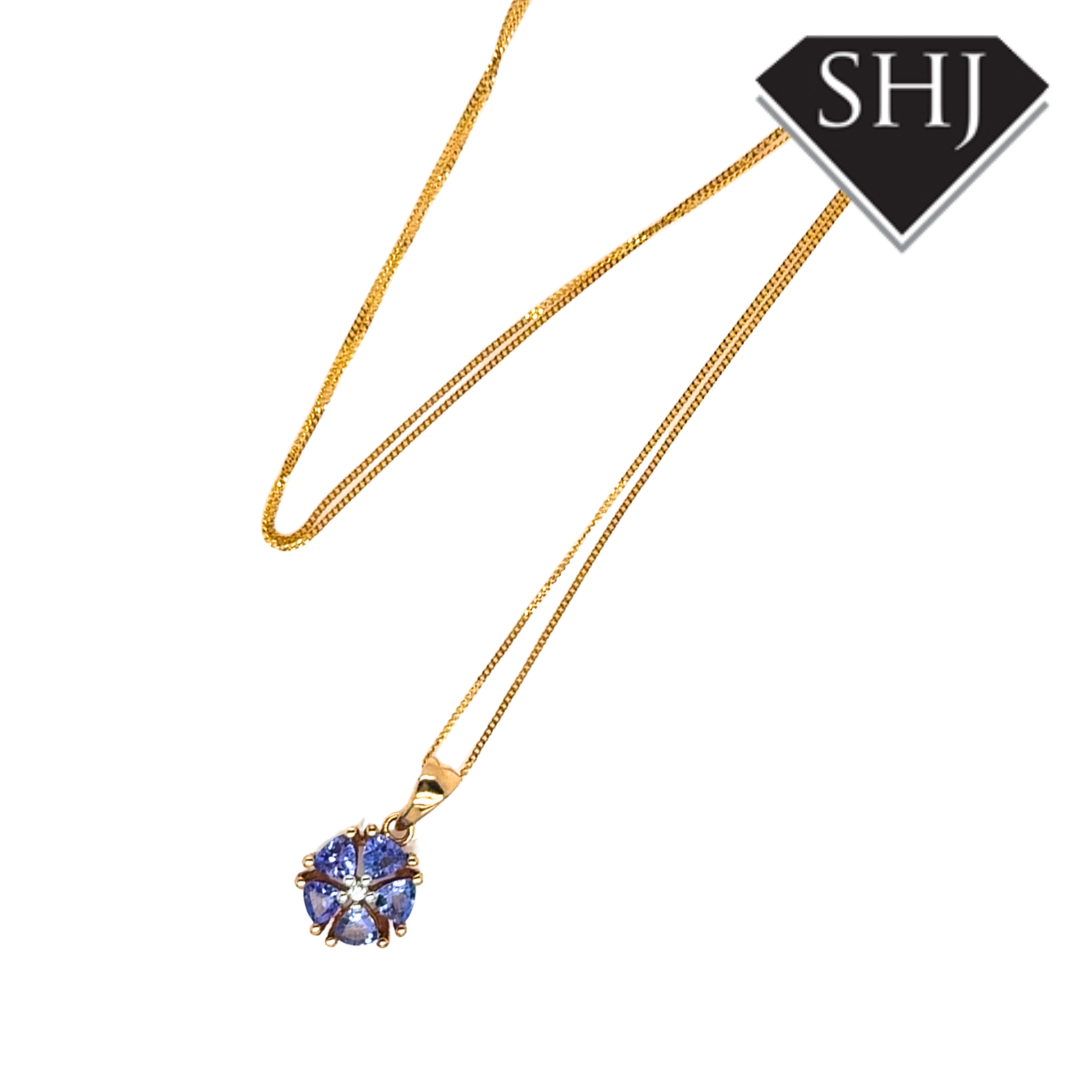 9ct Yellow Gold Tanzanite and Diamond Pendant & Chain