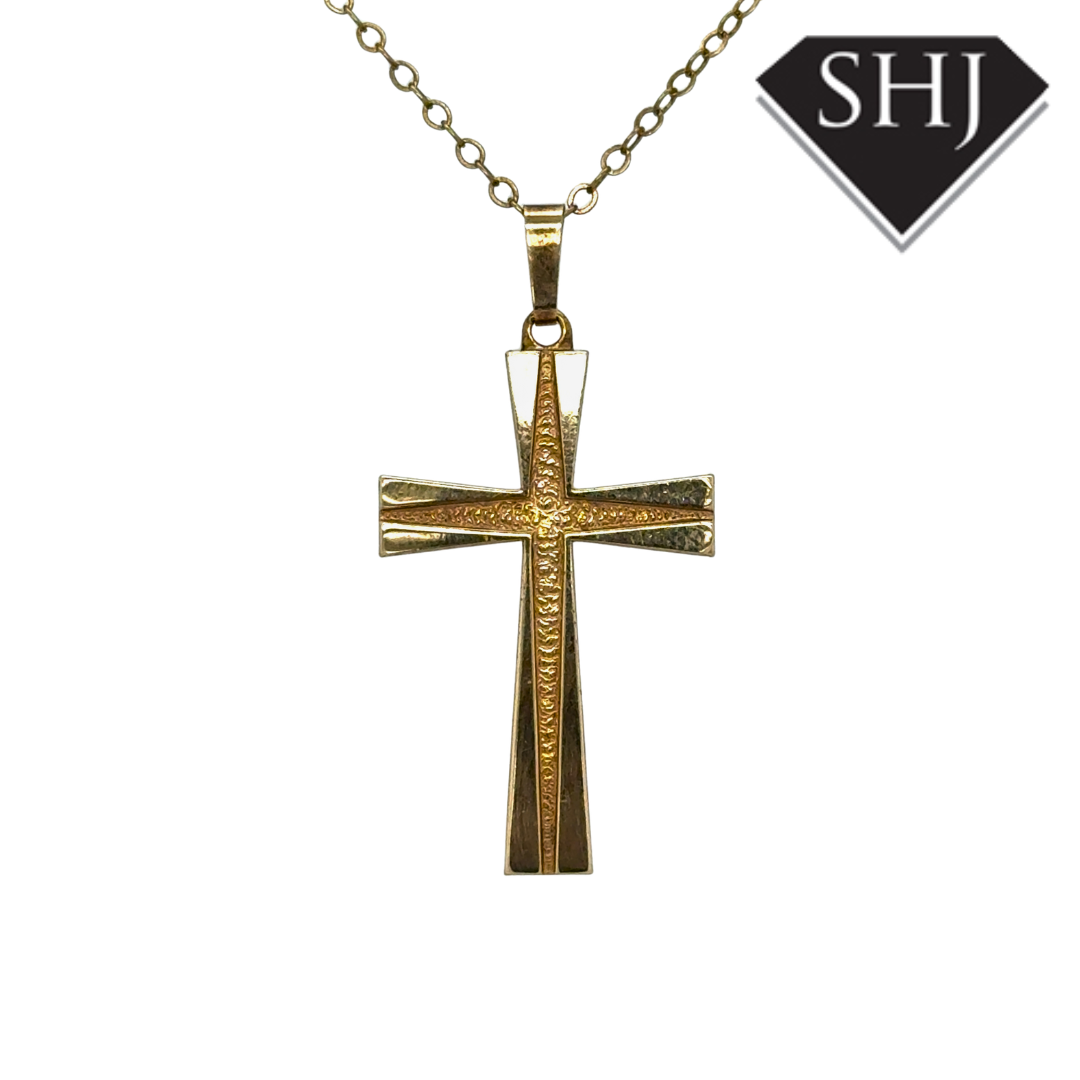 9ct Yellow Gold Cross Pendant & Chain
