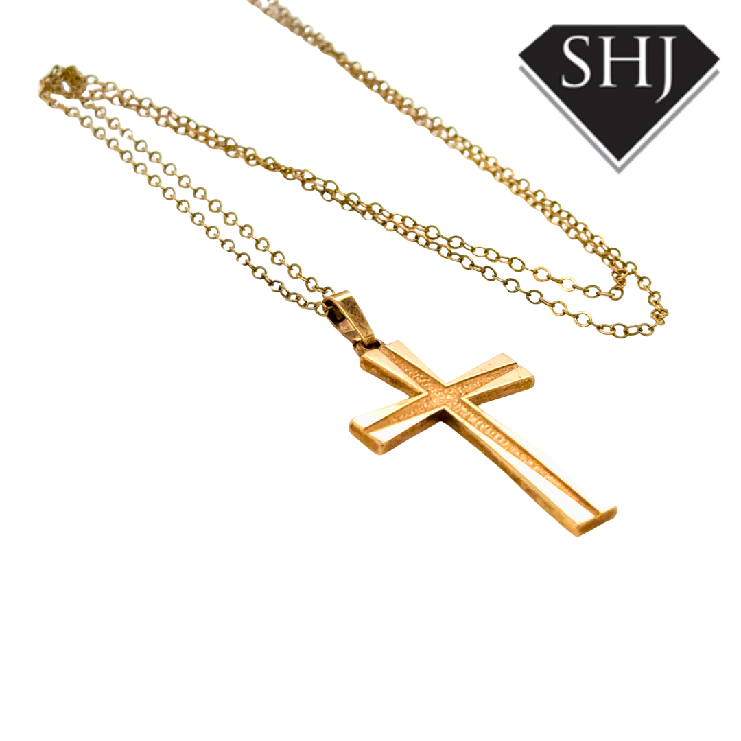 9ct Yellow Gold Cross Pendant & Chain