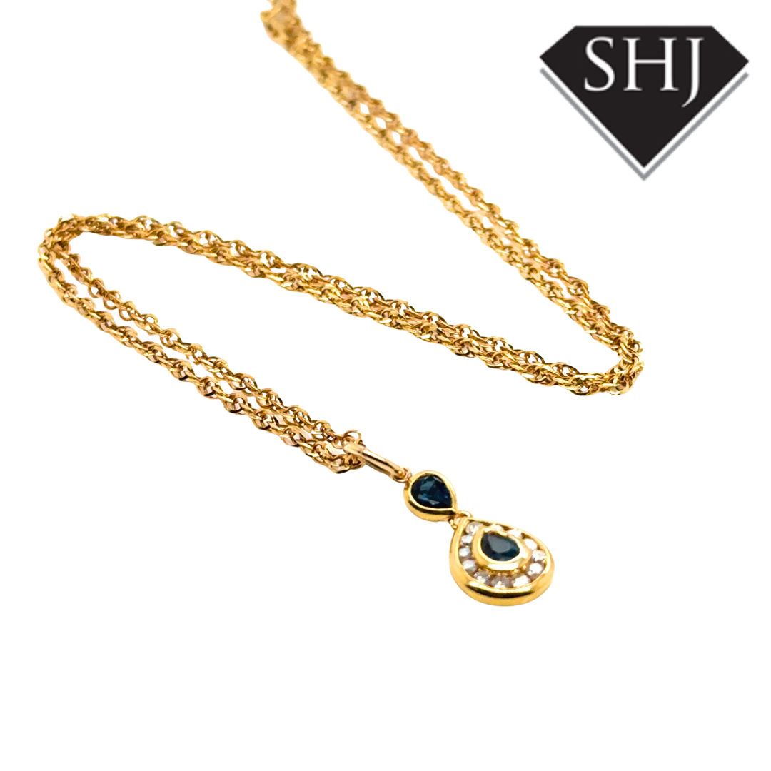 9ct Yellow Gold Sapphire and Diamond Pendant & Chain