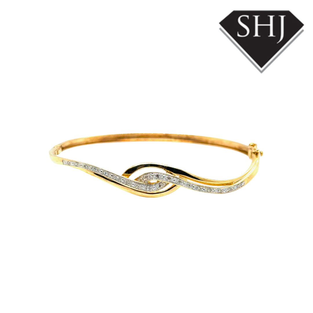 9ct Yellow Gold Diamond Set Bangle