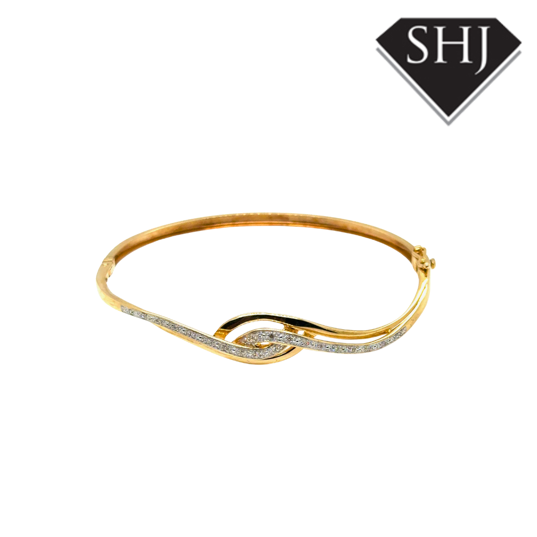 9ct Yellow Gold Diamond Set Bangle