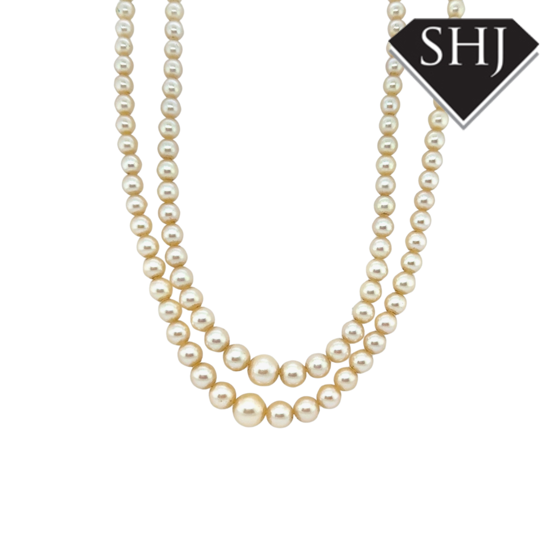 9ct White Gold Double Graduated Pearl Necklace