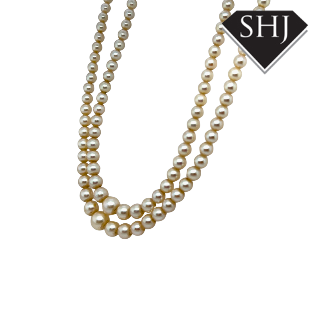 9ct White Gold Double Graduated Pearl Necklace