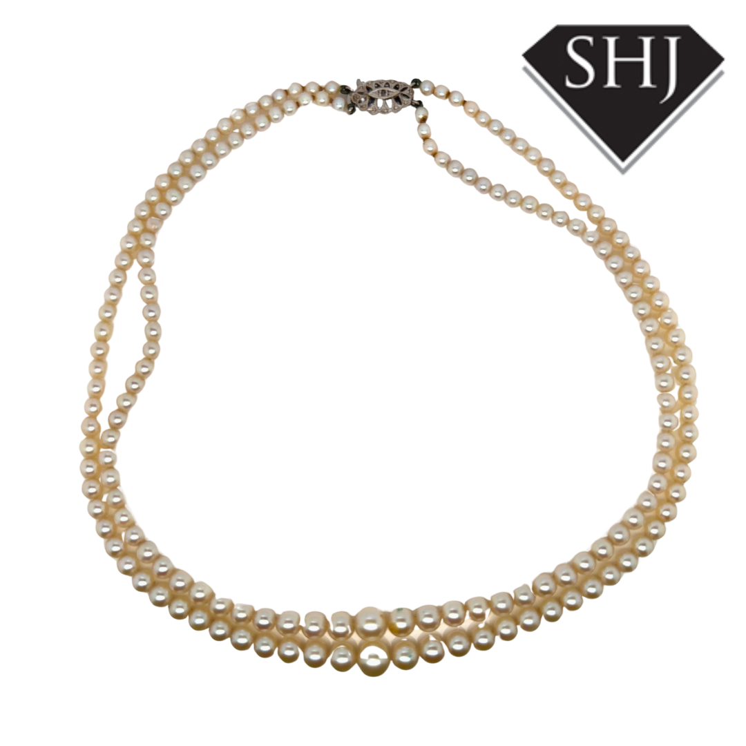 9ct White Gold Double Graduated Pearl Necklace
