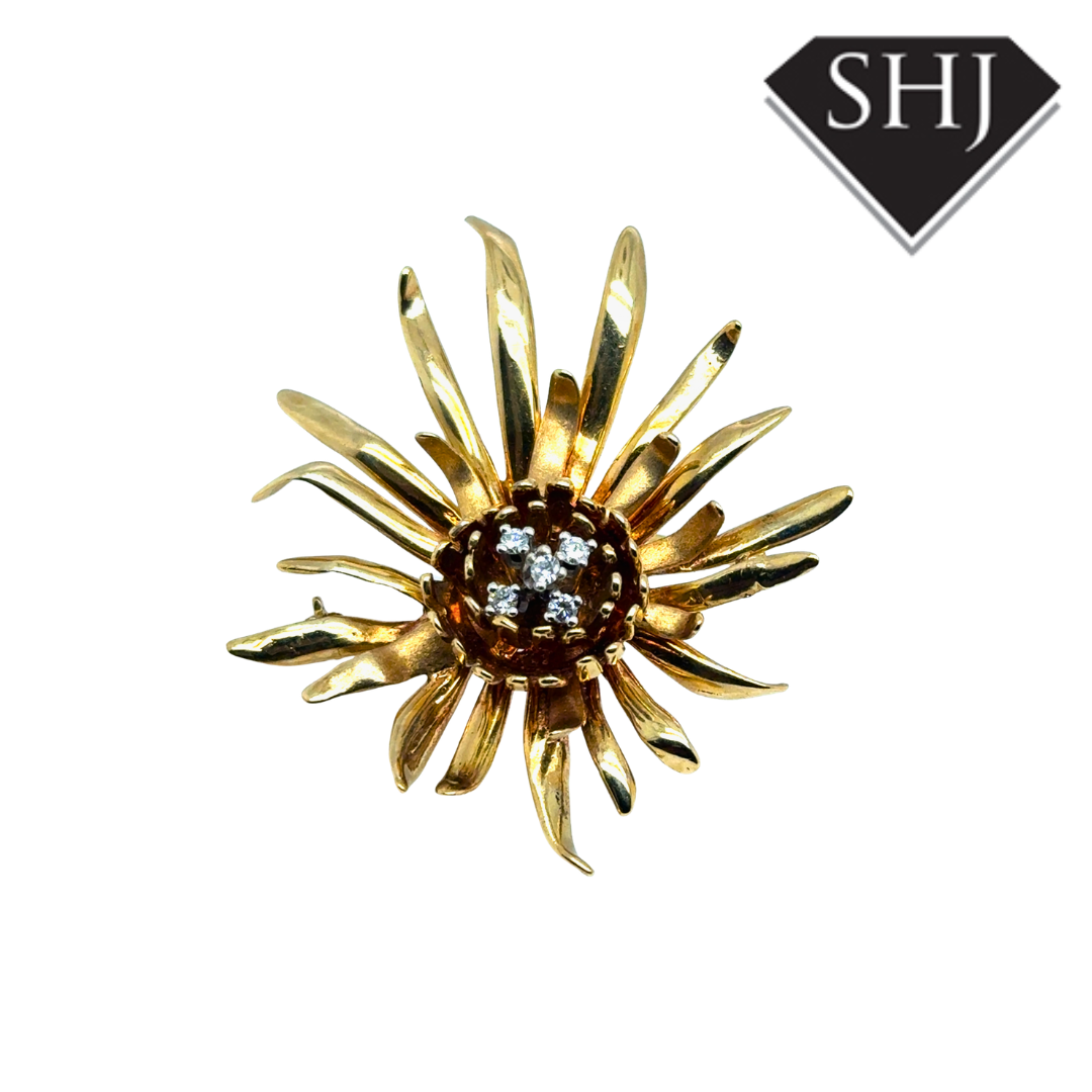 9ct Yellow Gold Diamond Spray Brooch