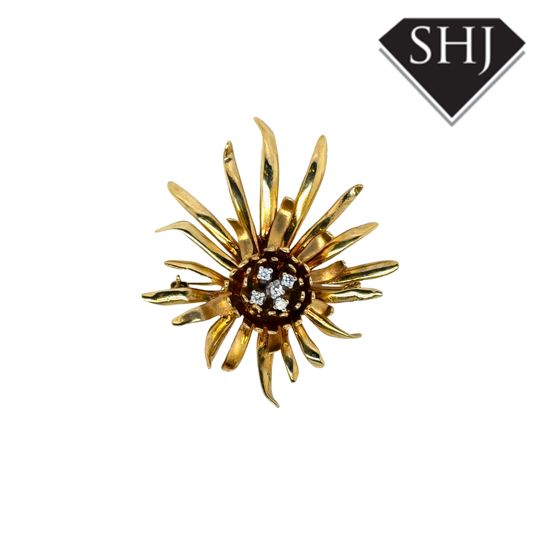 9ct Yellow Gold Diamond Spray Brooch