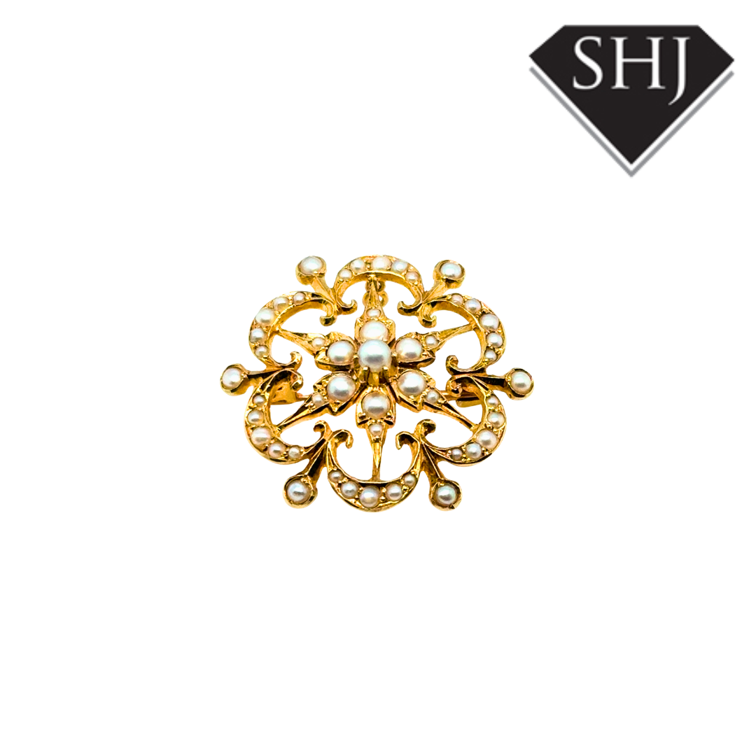 15ct Yellow Gold Pearl Brooch