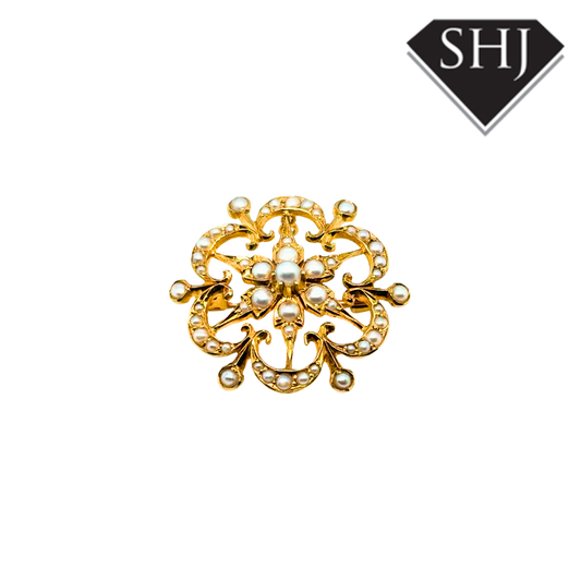 15ct Yellow Gold Pearl Brooch