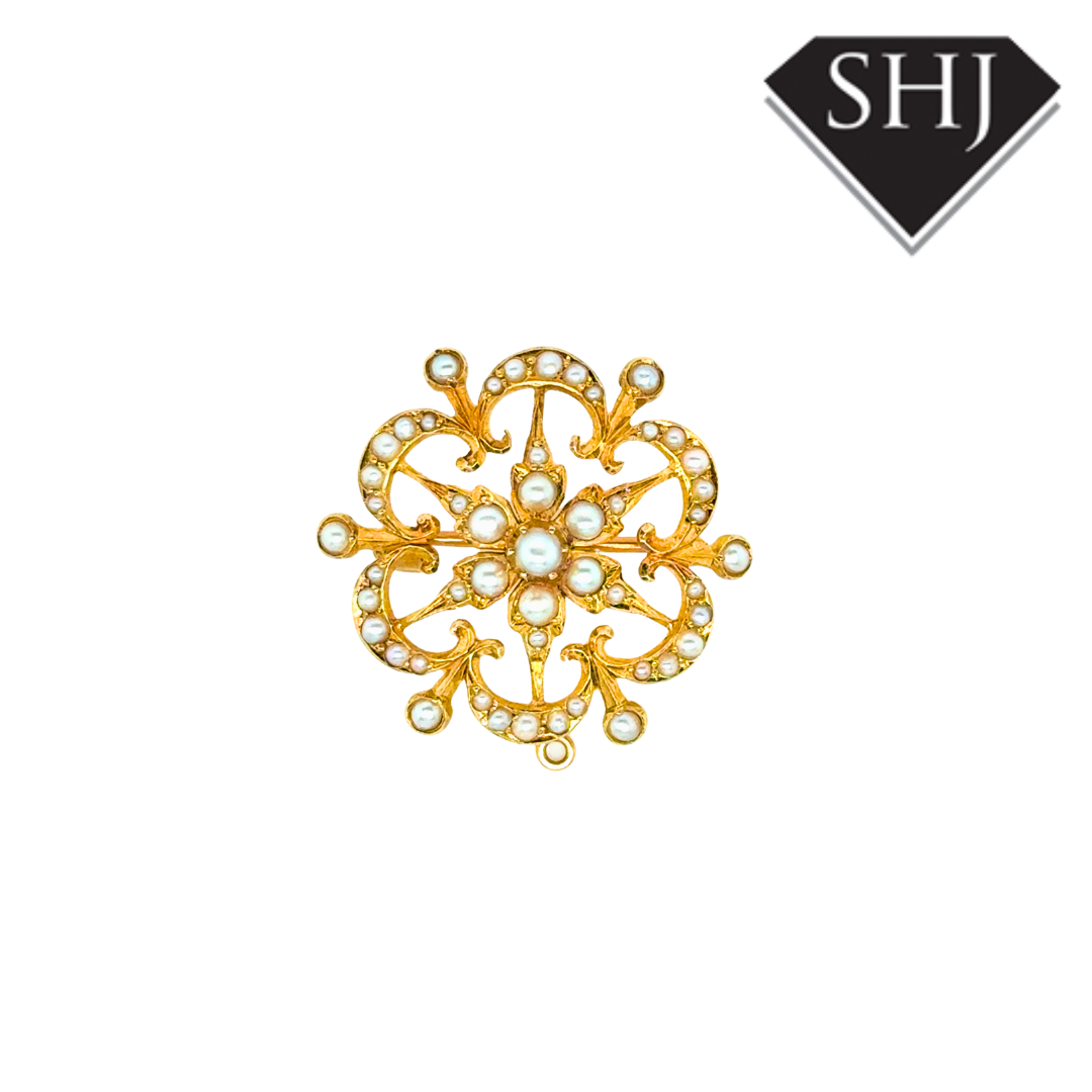 15ct Yellow Gold Pearl Brooch