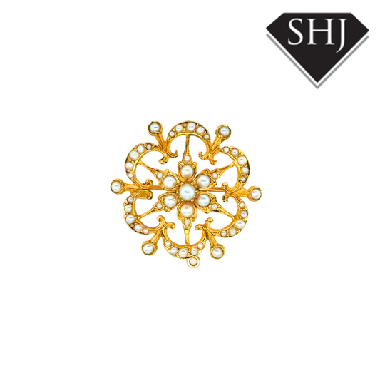 15ct Yellow Gold Pearl Brooch