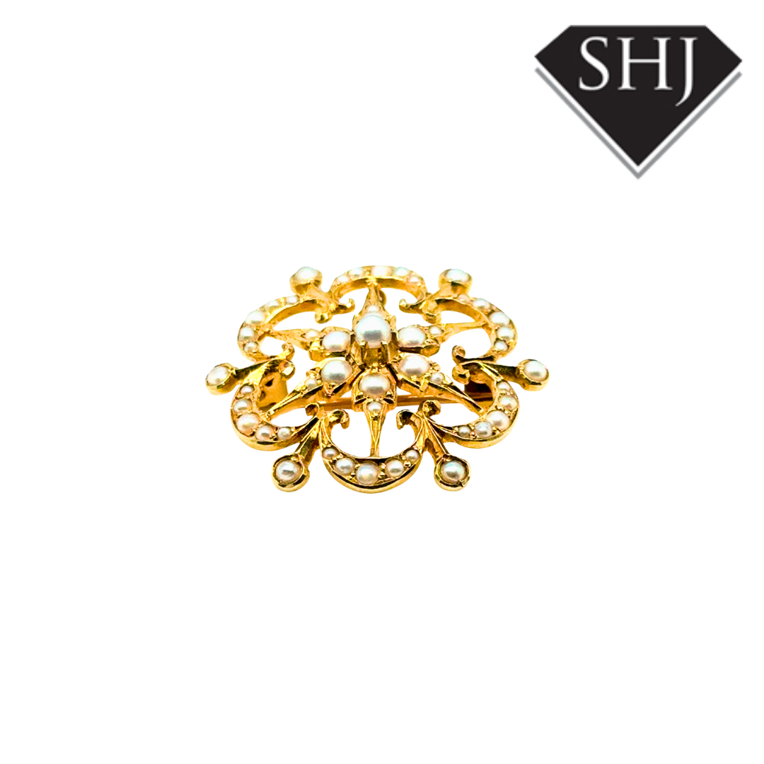 15ct Yellow Gold Pearl Brooch