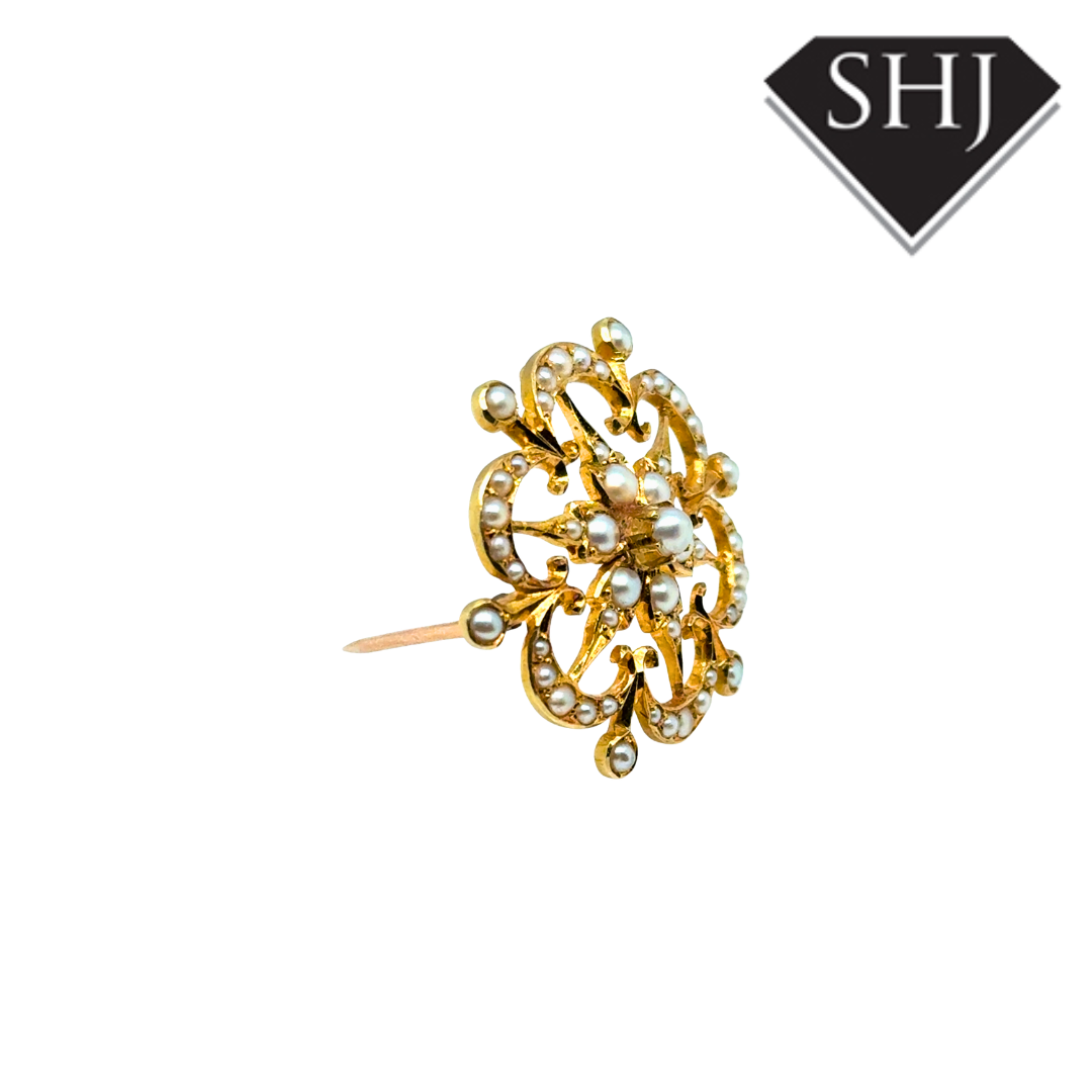 15ct Yellow Gold Pearl Brooch