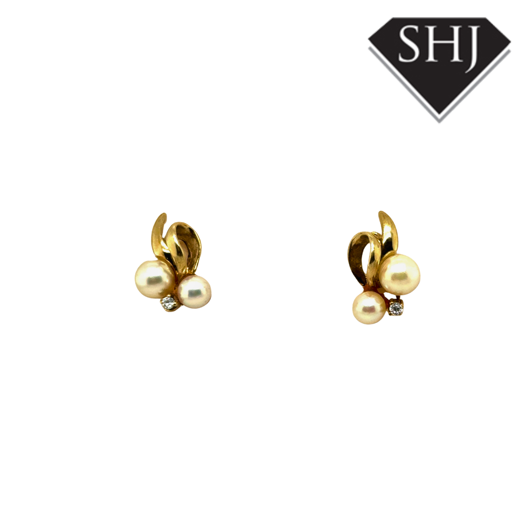 9ct Yellow Gold Pearl & Diamond Earrings