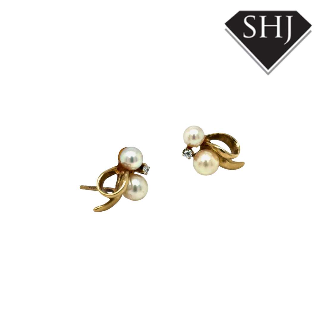 9ct Yellow Gold Pearl & Diamond Earrings